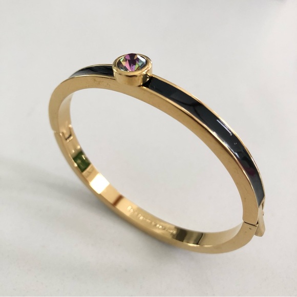 ⭐️Kate Spade⭐️Forever Gems Gold Black Hinged Bracelet Women's Bangle Jewelry - Picture 2 of 13